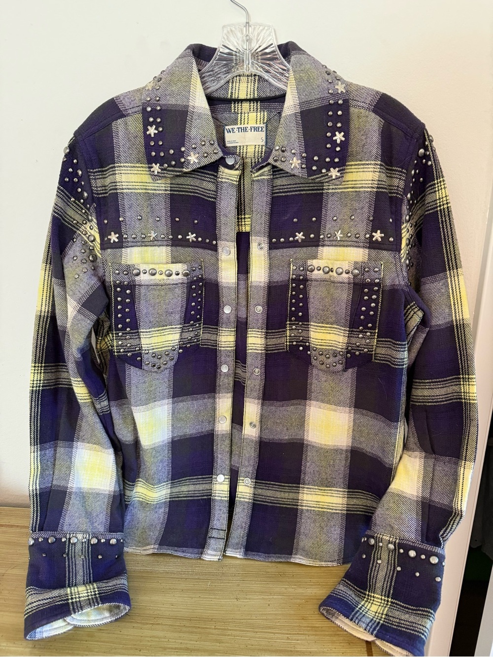 We The Free Men’s Purple & Yellow Plaid Studded Flannel Shirt